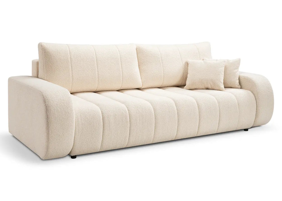 Beżowa sofa z funkcją spania z przeżyciami