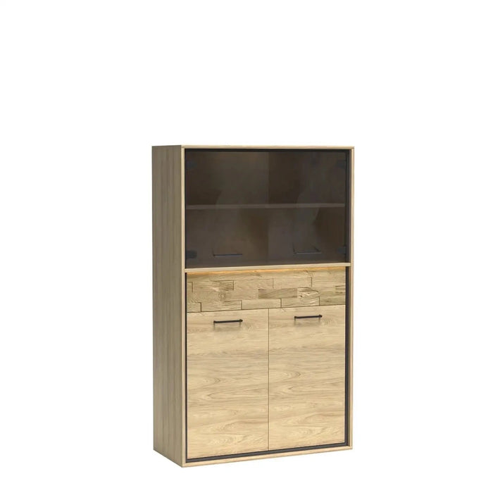 Nowoczesna witryna do salonu Monaco 05 z elementami drewna naturalnego