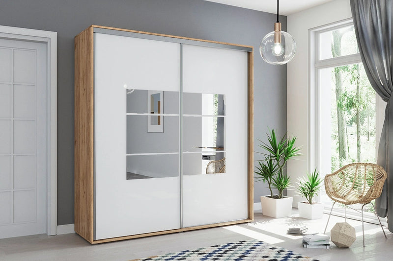 Szafa do sypialni z białym frontem Apollo 2-2 w stylowej sypialni 