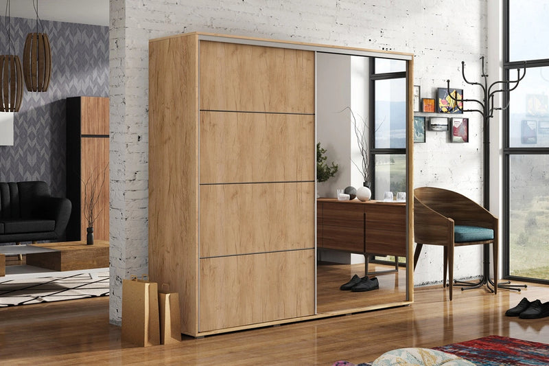 Szafa w kolorze kratu złotego z lustrem na froncie w aranżacji Apollo 2-12