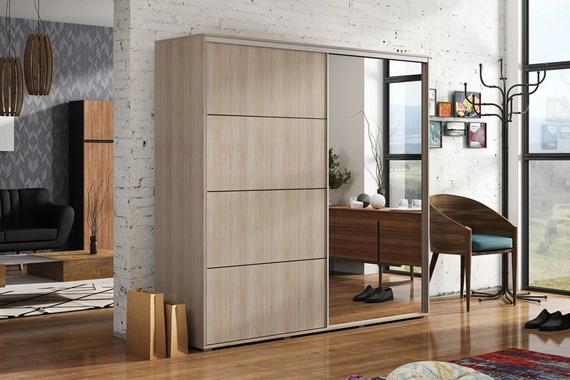 Szafa w kolorze sonoma z lustrem na froncie w aranżacji Apollo 2-12