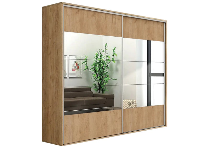 Szafa do sypialni w kolorze kraft złoty z lustrami na froncie