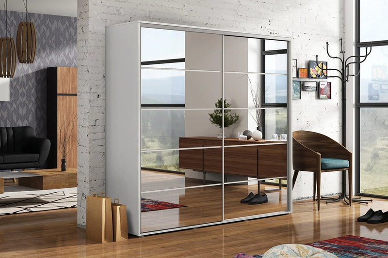 Biała szafa do sypialni na przechowywanie ubrań Apollo 2-19 w aranżacji