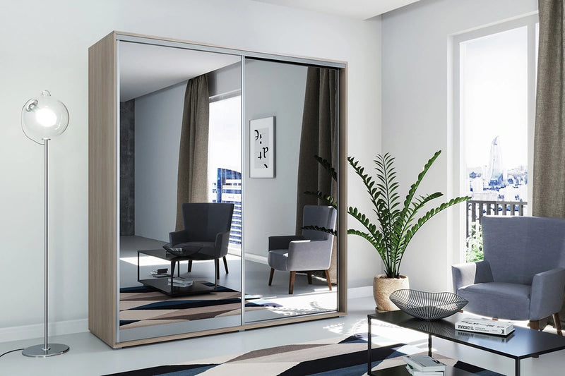 Szafa z lustrem na froncie w modnym salonie
