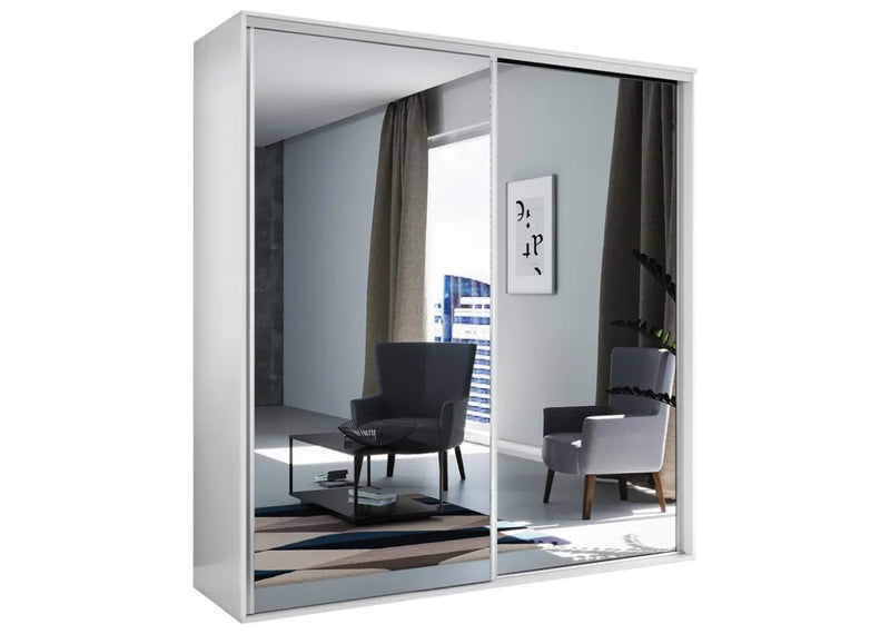Biała szafa z lustrem na całym froncie