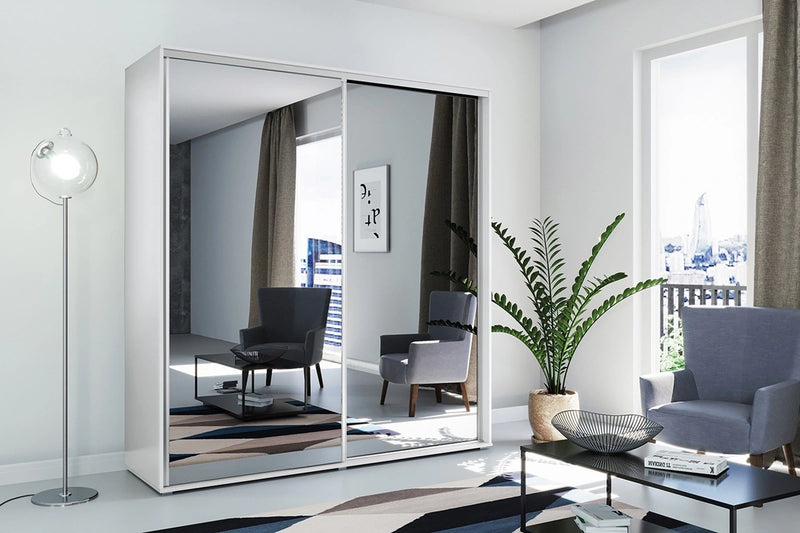 Biała szafa z lustrem na każdych drzwiach Apollo 2-1 w modnej aranżacji