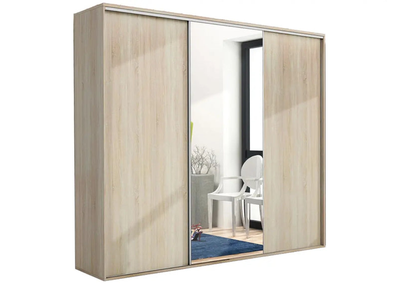 Szafa przesuwna w kolorze sonoma i lustrem na froncie