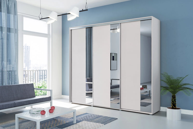 Biała szafa do sypialni z paskami luster w aranżacji Apollo 3-29