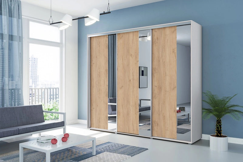 Szafa do sypialni z korpusem w kolorze białym, frontem kraft złoty w aranżacji Apollo 3-29