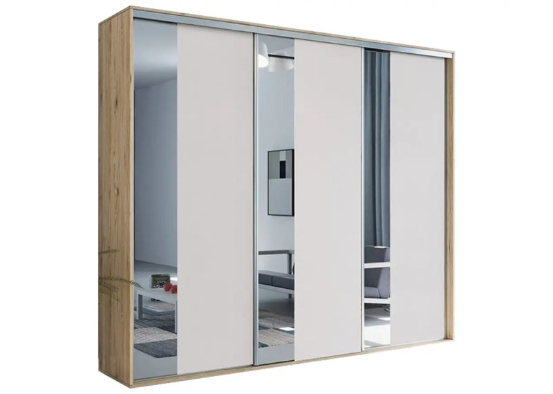 Szafa z białym frontem i korpusem w kolorze kraftu złotego