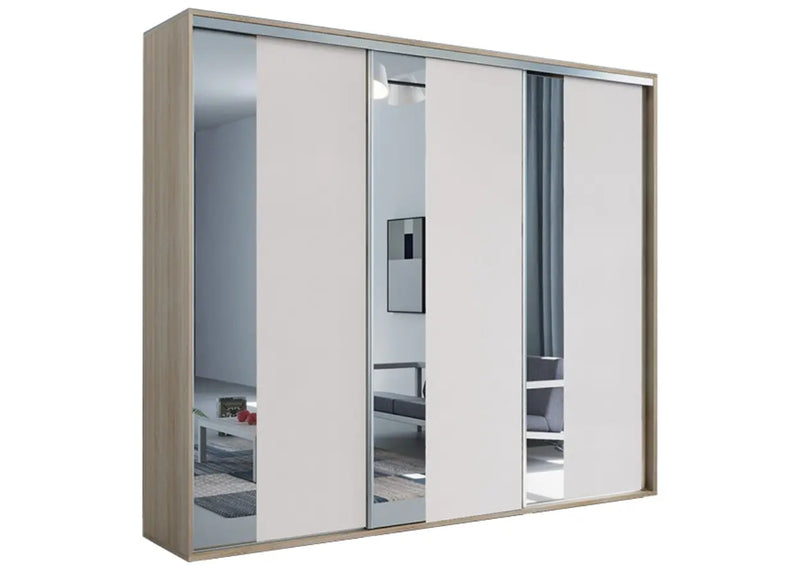 Nowoczesna szafa z trzema drzwiami przesuwnymi i plastrami luster