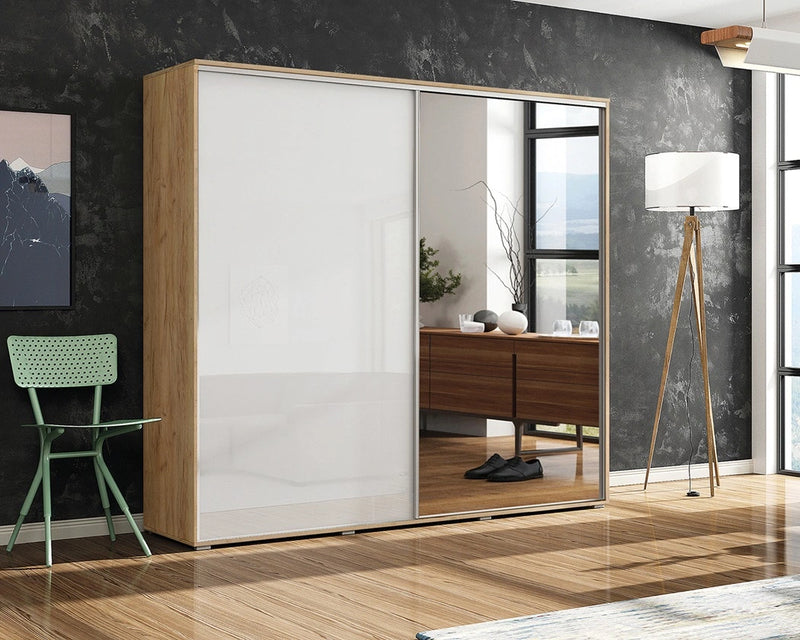 Szafa z lustrem w kolorze białym i kraft złoty Apollo 2-7