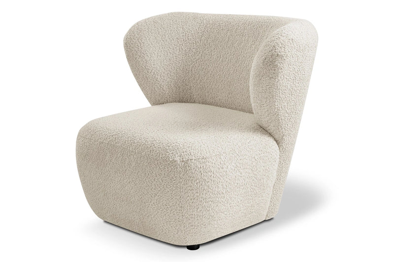 Nowoczesny Fotel w tkaninie boucle z prawego boku