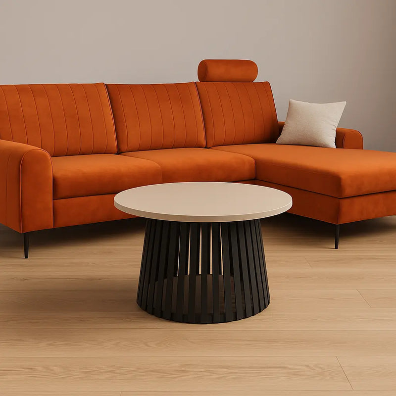 Stolik okrągły Adel z kaszmirowym blatem i czarną nogą