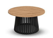 Okrągły stolik kawowy z blatem w kolorze kraft złoty