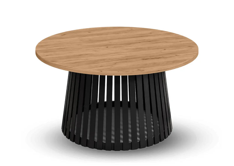 Okrągły stolik kawowy z blatem w kolorze kraft złoty