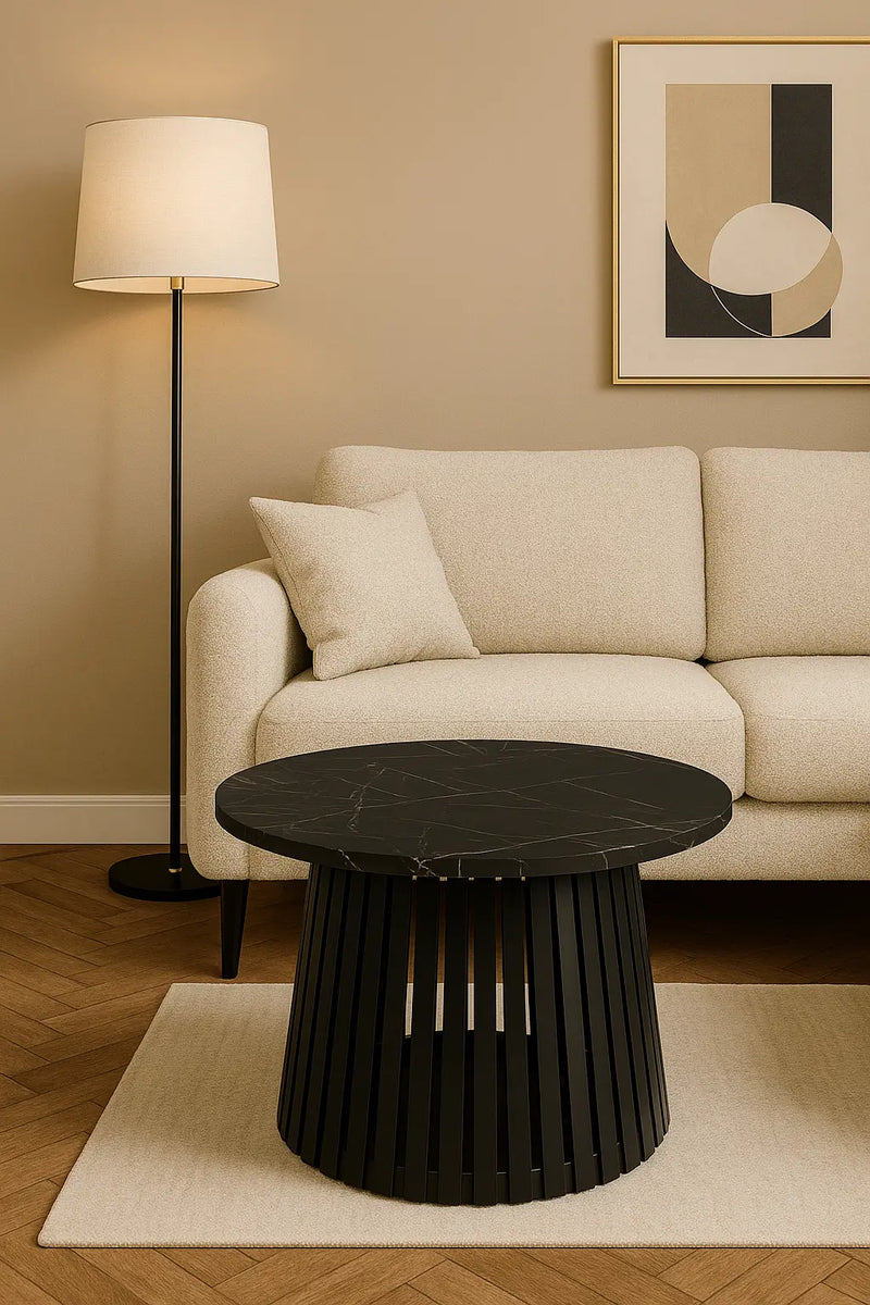 Okrągły stolik kawowy z metalową nogą