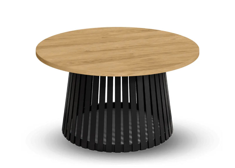 Okrągły stolik kawowy z blatem w kolorze hikora