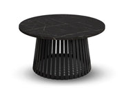 Okrągły stolik kawowy z blatem w kolorze czarnego marmuru