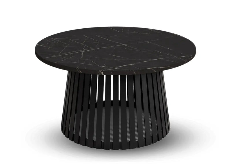 Okrągły stolik kawowy z blatem w kolorze czarnego marmuru
