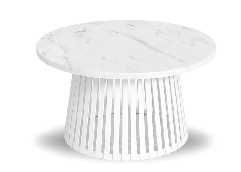 Stolik kawowy jasny marmur biała noga