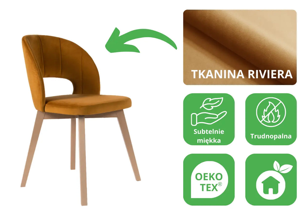 Krzesło Amber – elegancja i wygoda w trzech kolorach nóg właściwości tkaniny