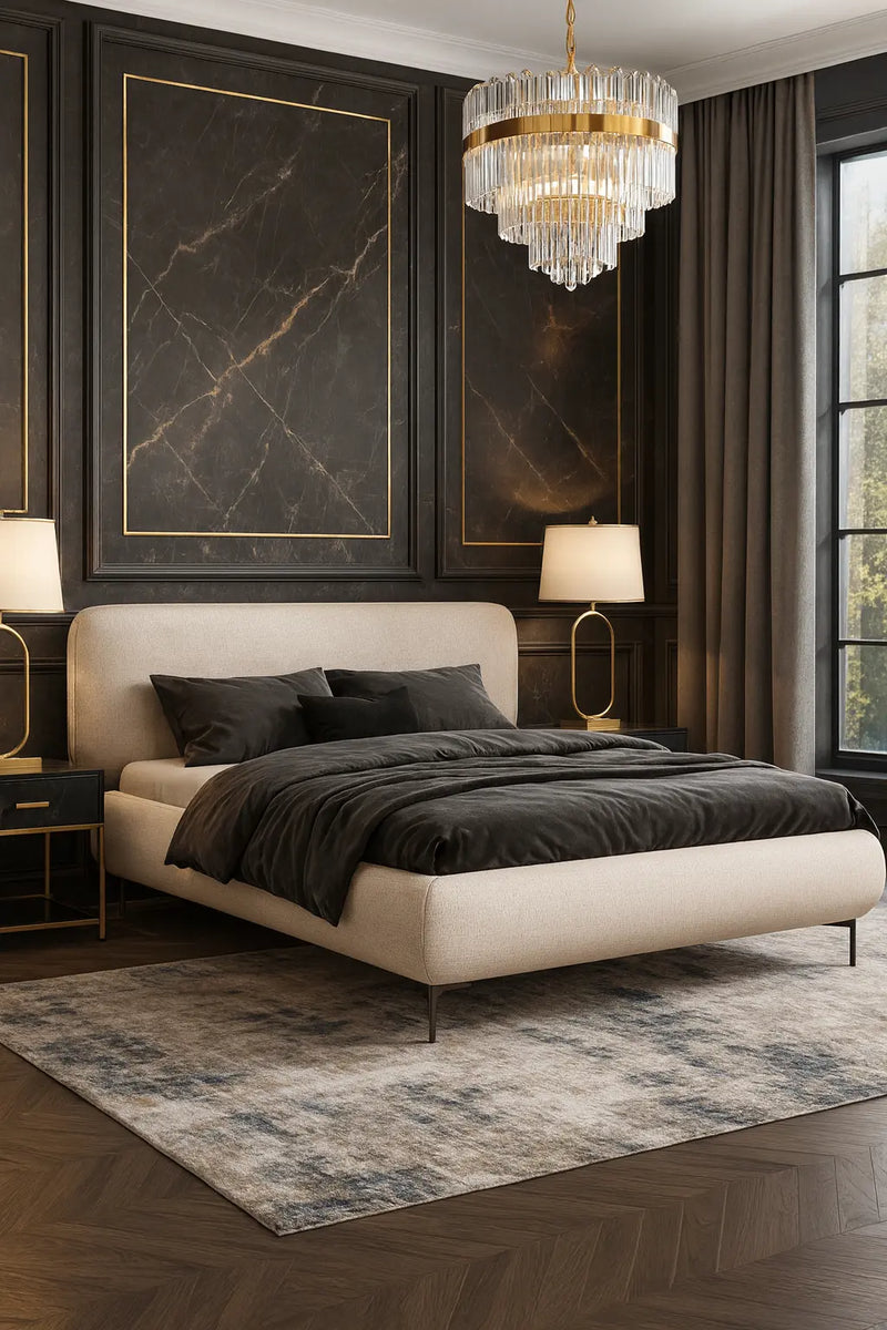 Elegancka sypialnia z łóżkiem Ovo