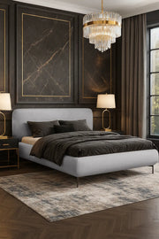 Elegancka aranżacja szarego łóżka Ovo