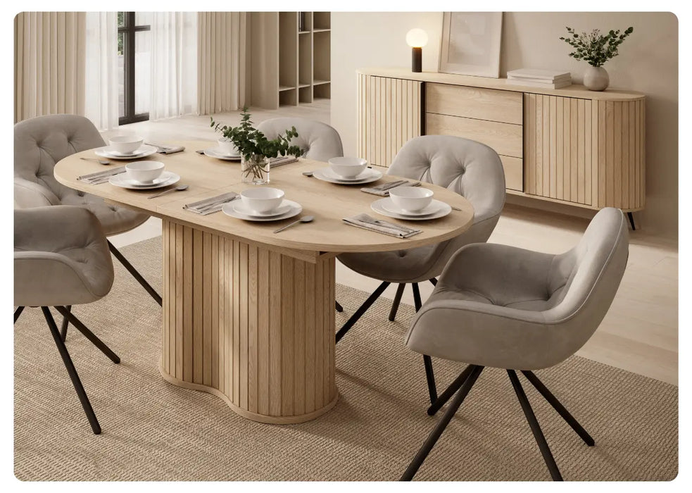 Modna jadalnia ze stołem i komodą Lovi Laski