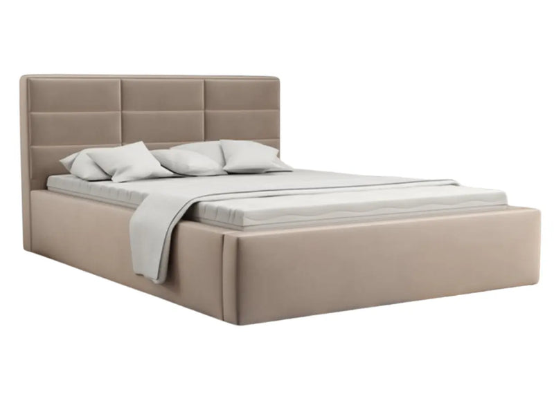 Beżowe łózko do salonu z metalową ramą