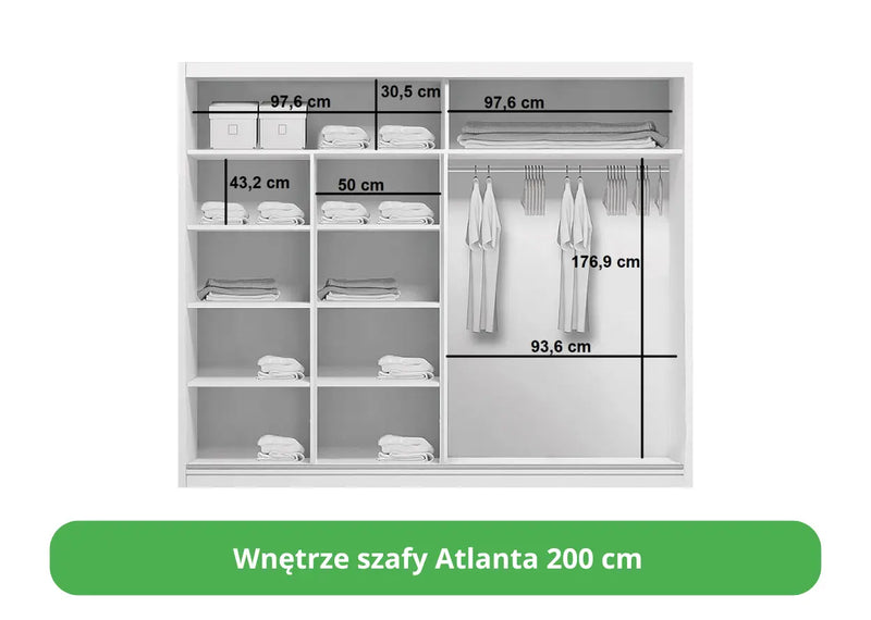Wnętrze szafy ubraniowej z wymiarami Atlanta