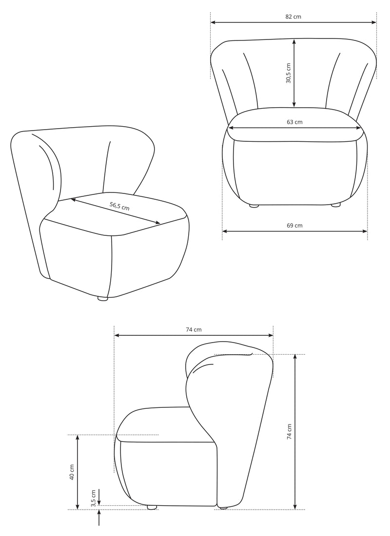 Wymiary fotela w tkanie bucle