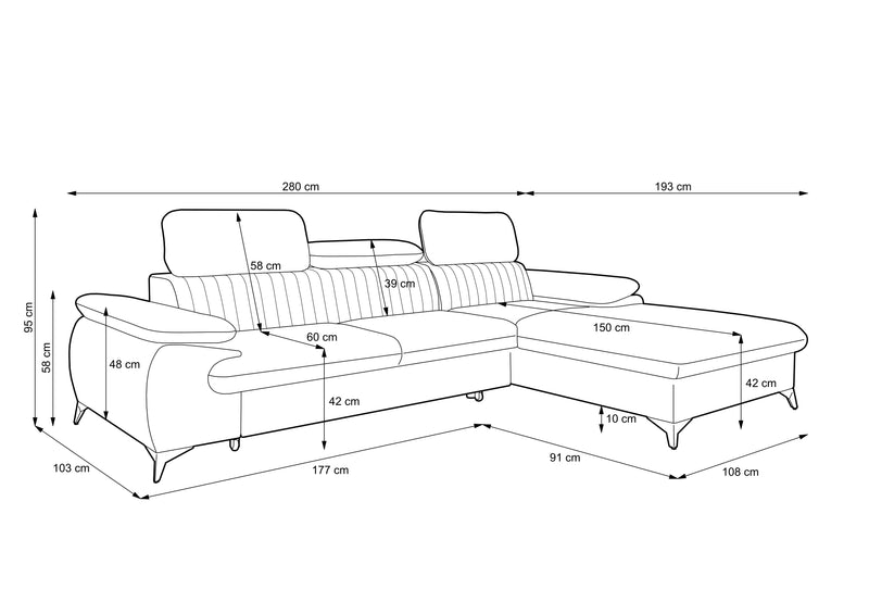 Narożnik z funkcją Belivio spania z wymiarami