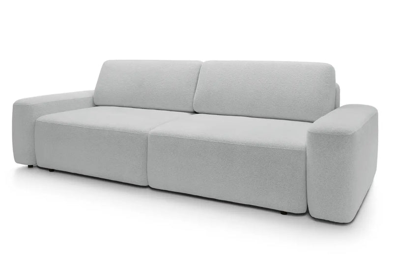 Jasno szara sofa z funkcji spania i ściaganymi poduszkami