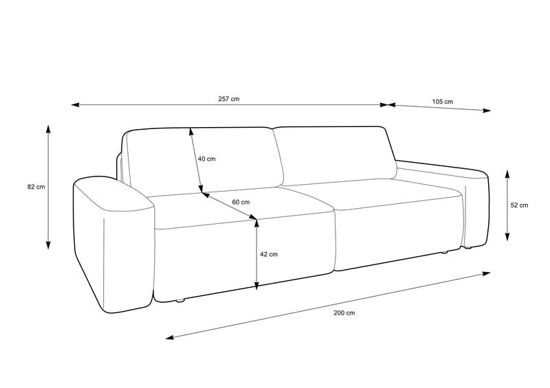 Sofa Beonce z funkcją spania szkic