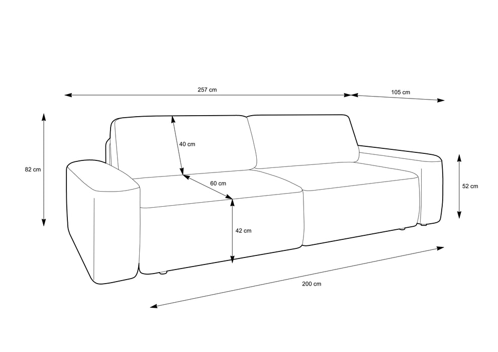 Sofa Beonce z funkcją spania szkic
