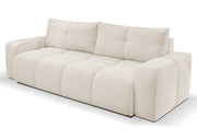 Beżowa sofa z pikowanym siedziskiem i funkcją spania