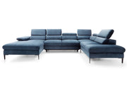 Granatowy narożnik z funkcją spania i pojemnikiem na pościel