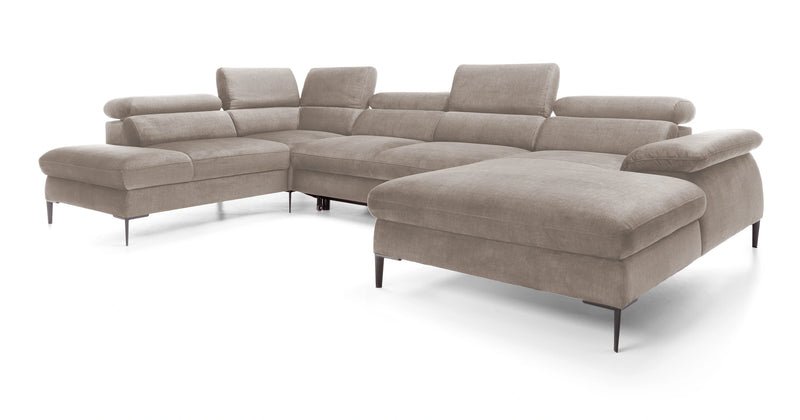 Beżowy narożnik do salonu Blink U, z perspektywy.