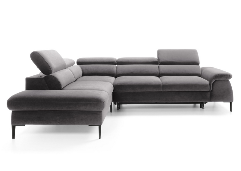 Szary narożnik z regulowanym oparciem i funkcją spania 