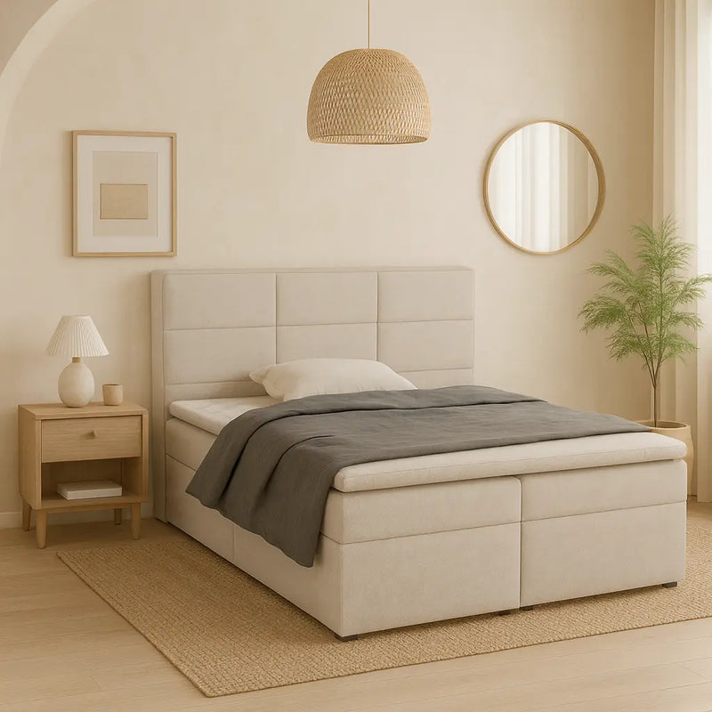 Kremowa aranżacja sypialni z łóżkiem kontynentalnym Astral