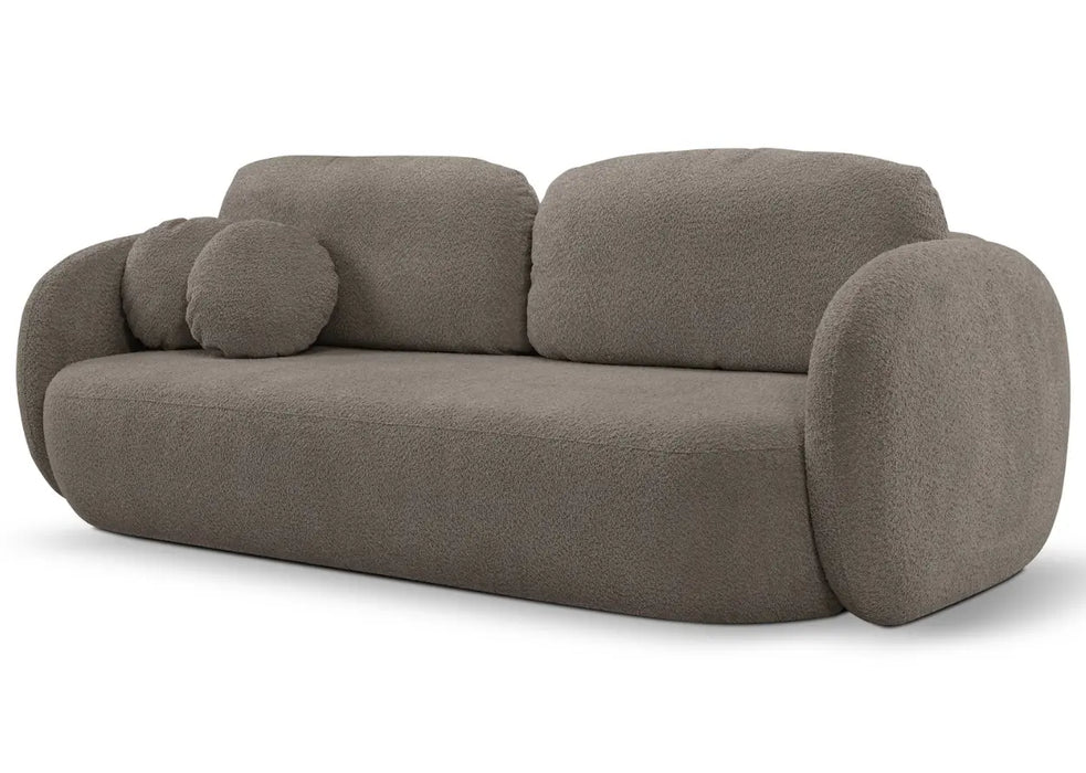 Szara sofa w tkaninie boucle z funkcją spania