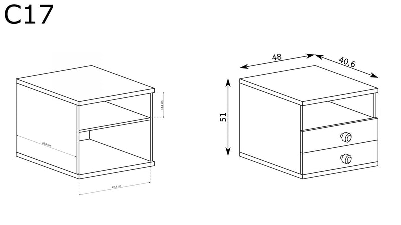 Stolik nocny California 17 z wymiarami