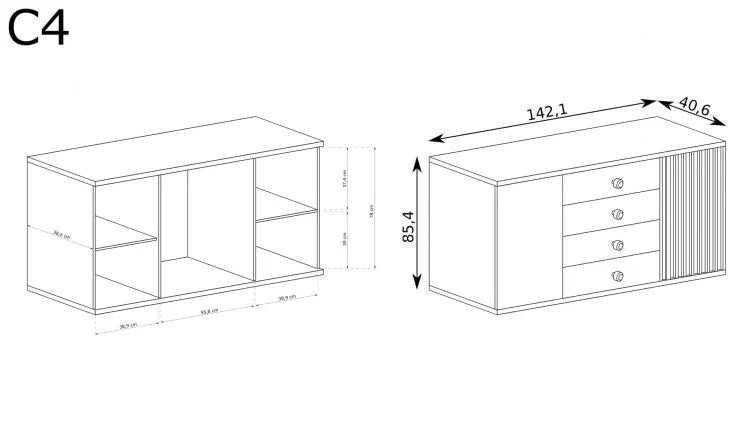 Rozmiar komody z lamelami
