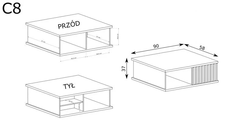 Ława z lamelami California 08 pokazująca wymiary