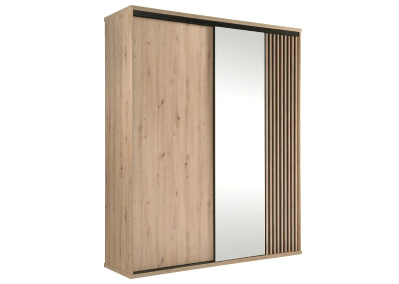 Nowoczesna szafa z lustrem i lamelami na froncie