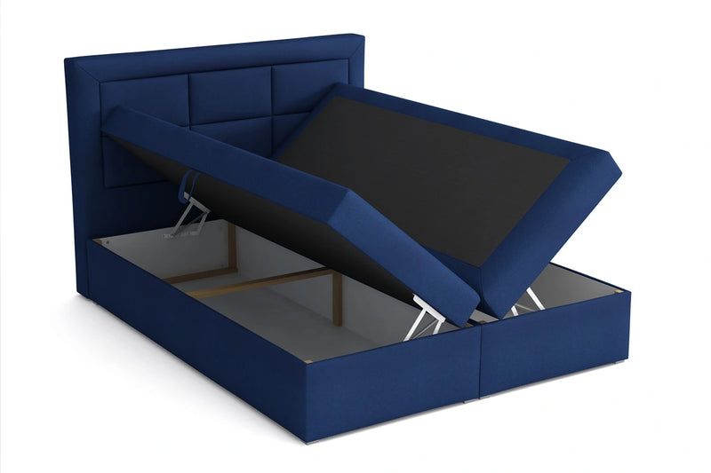 Łóżko kontynentalne z materacem Contessa Box pokazujące pojemniki