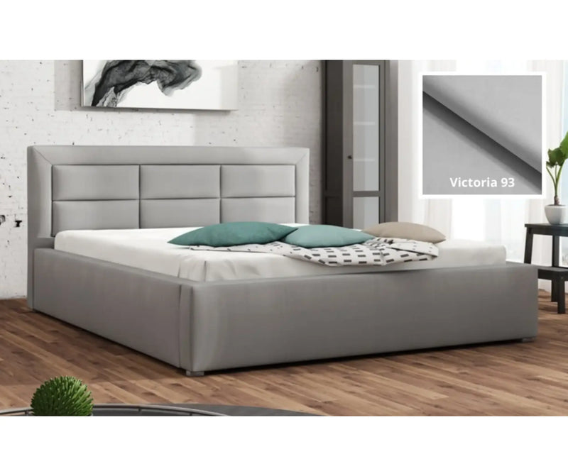 Panelowe łózko z pojemnikiem w kolorze szarym