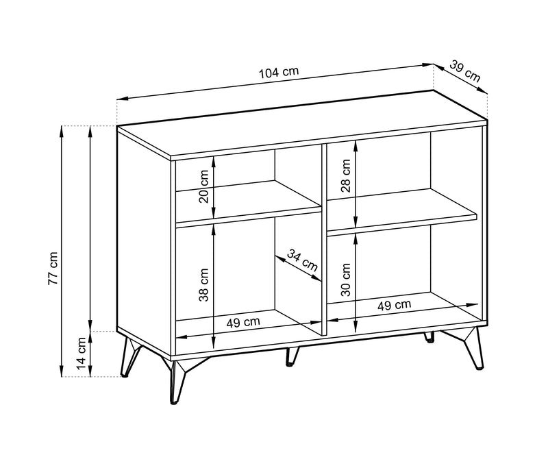 Szkic techniczny komody Does K.EC104 z wymiarami