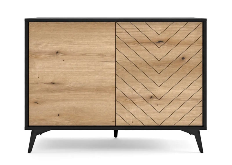 Komoda z modnym wzorem na froncie, na wysokich nóżkach